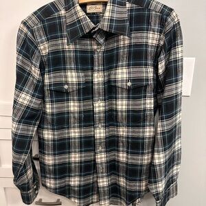 L.L. Bean Men's Blue Plaid Flannel Shirt Challa Lambs Wool Swiss Made S VINTAGE